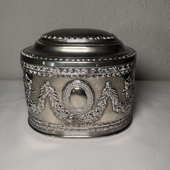 Vintage Silver Plate Trinket Jewelry Case - Picture 1 of 12